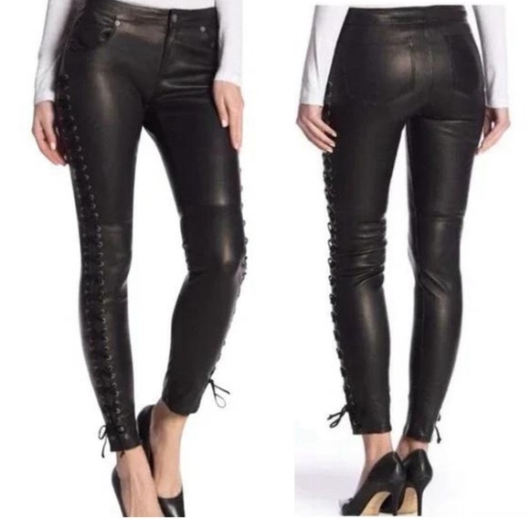 Adriano Goldschmied The Legging Ankle Side Lace-Up Faux Leather Skinny Jeans 27 - Picture 1 of 8
